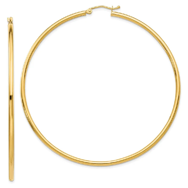 Women's earrings daily-elegance-2.5mm x 65mm 14k Yellow Gold Classic Round Hoop Earrings