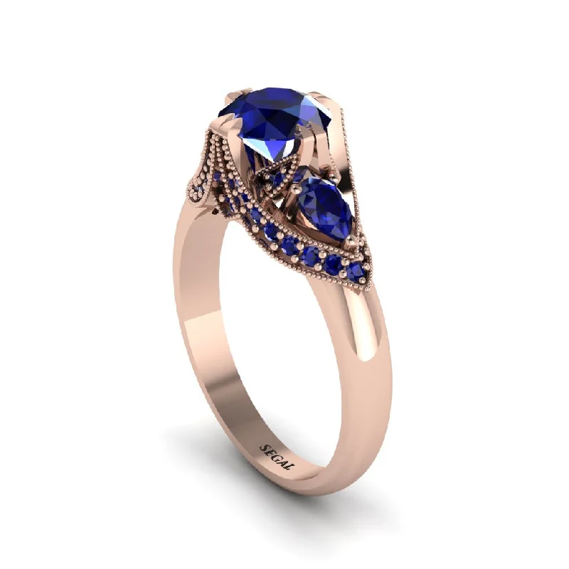 Women's engagement rings forever-gem-Sapphire Vintage Round Cut Engagement Ring - Kali No. 74