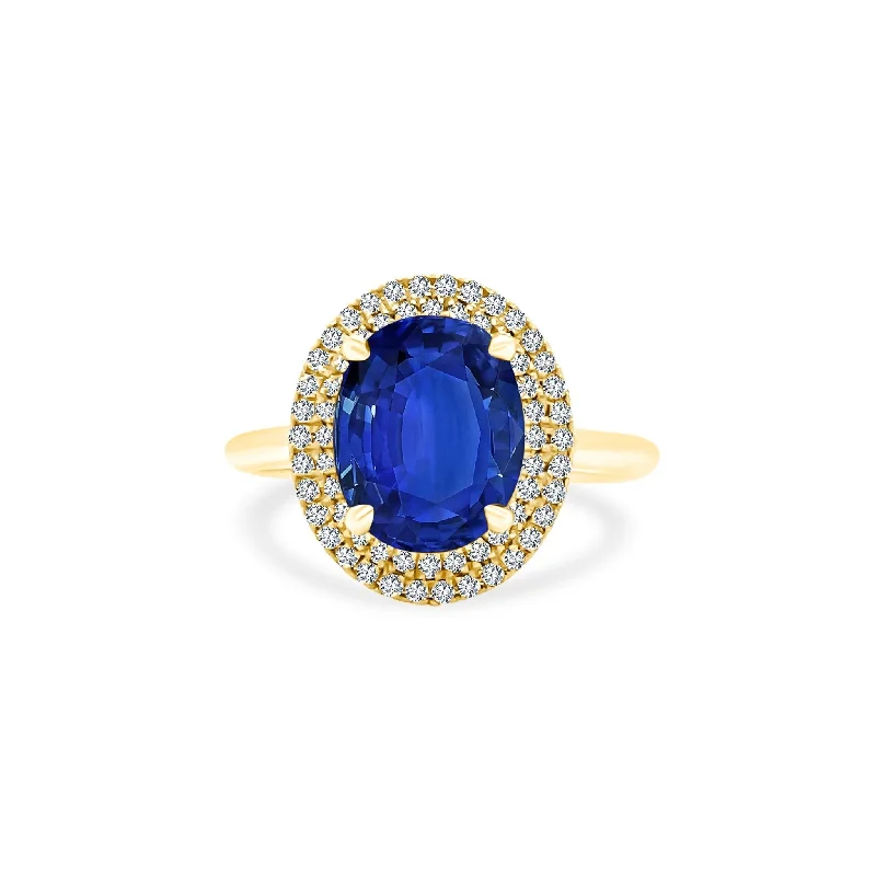 Women's rings striking-accent-Oval Cut Sapphire Solitaire with Double Halo