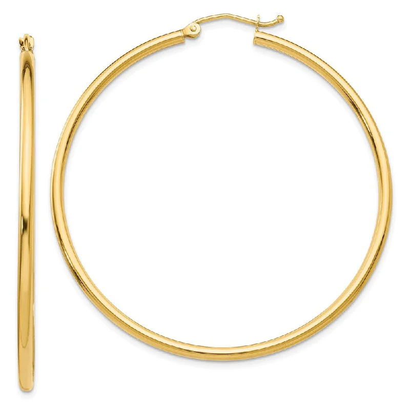 Women's earrings evening-ready-2mm x 50mm 14k Yellow Gold Classic Round Hoop Earrings