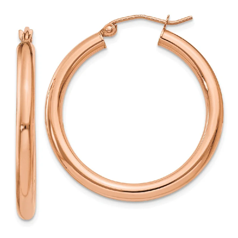 Women's earrings retro-chic-3mm, 14k Rose Gold Polished Round Hoop Earrings, 30mm (1 1/8 Inch)