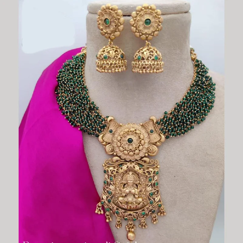 Women's necklaces fine-gold-chain-Jewel Addiction Gold Plated Kundan Stone And Pearls Temple Choker Necklace Set