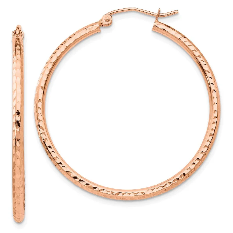 Women's earrings artisan-polished-2mm x 35mm 14k Rose Gold Diamond-Cut Round Hoop Earrings