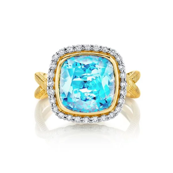 Women's rings artisan-band-18k Yellow Gold Sky Blue Topaz Diamond Halo Ring