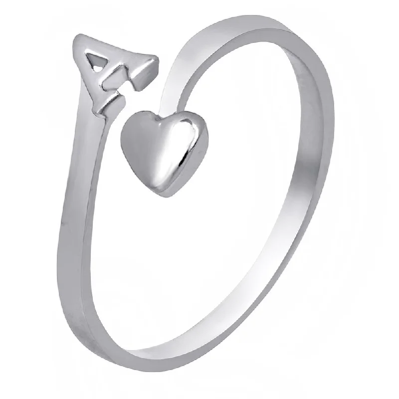 Women's rings gentle-design-Darshana Jewels Rhodium Plated 'A' Initial and Heart Adjustable Finger Ring for Women