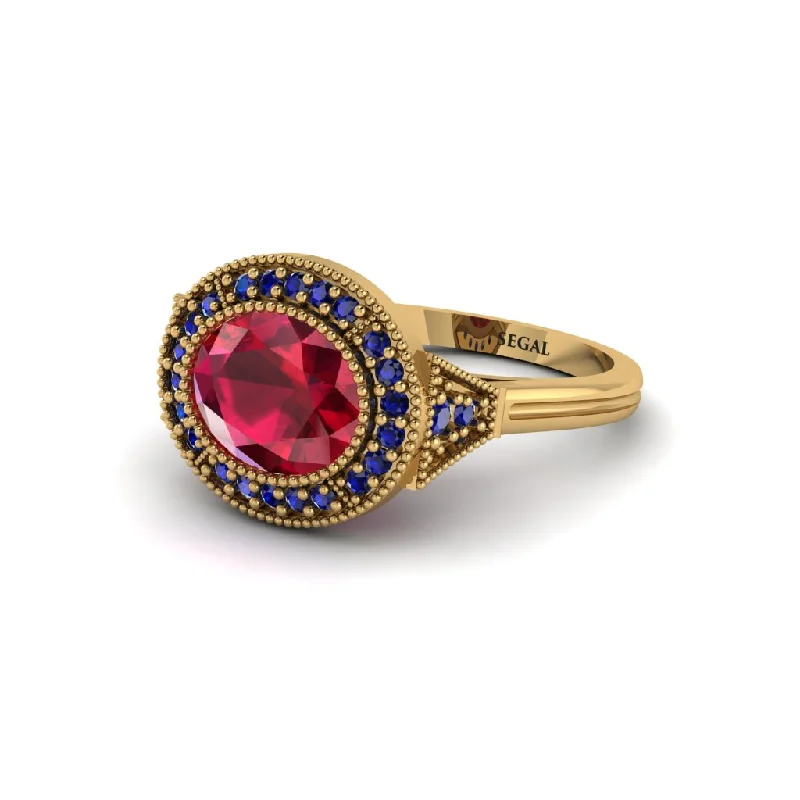 Women's engagement rings radiant-chic-Oval Cut Ruby Milgrain Halo Engagement Ring - Alexandria No. 70