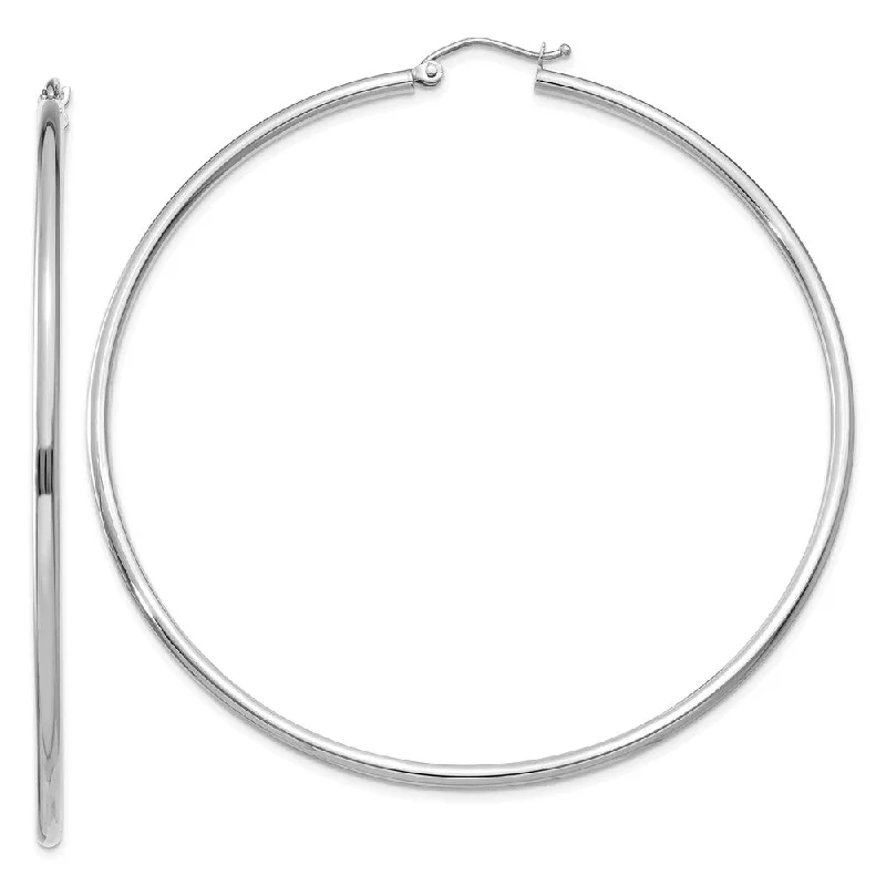 Women's earrings perfect-gift-2mm, 14k White Gold Classic Round Hoop Earrings, 65mm (2 1/2 Inch)