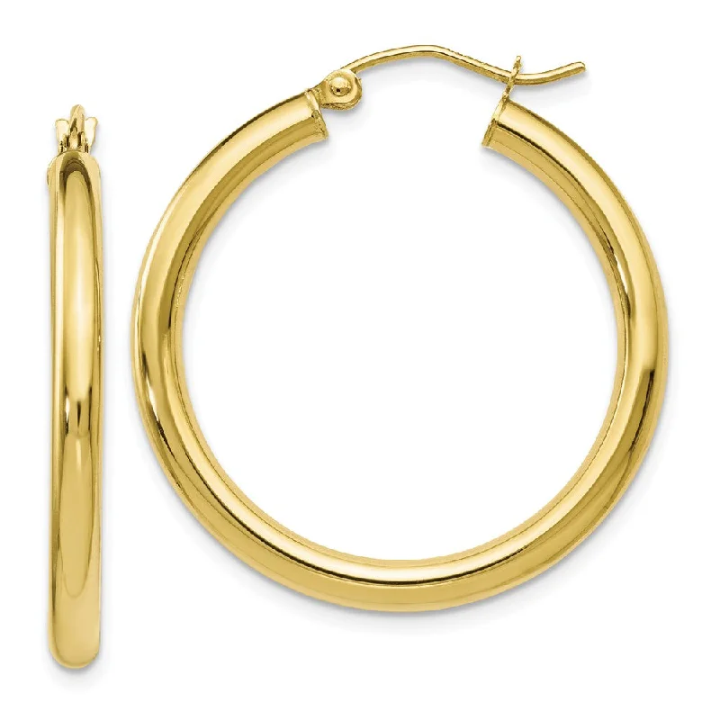 Women's earrings gentle-style-3mm Round Hoop Earrings in 10k Yellow Gold, 30mm (1 3/16 Inch)