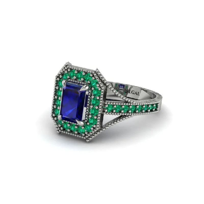 Women's engagement rings radiant-gemstone-Emerald Cut Emerald Milgrain Halo Engagement Ring - Xanthe No. 30