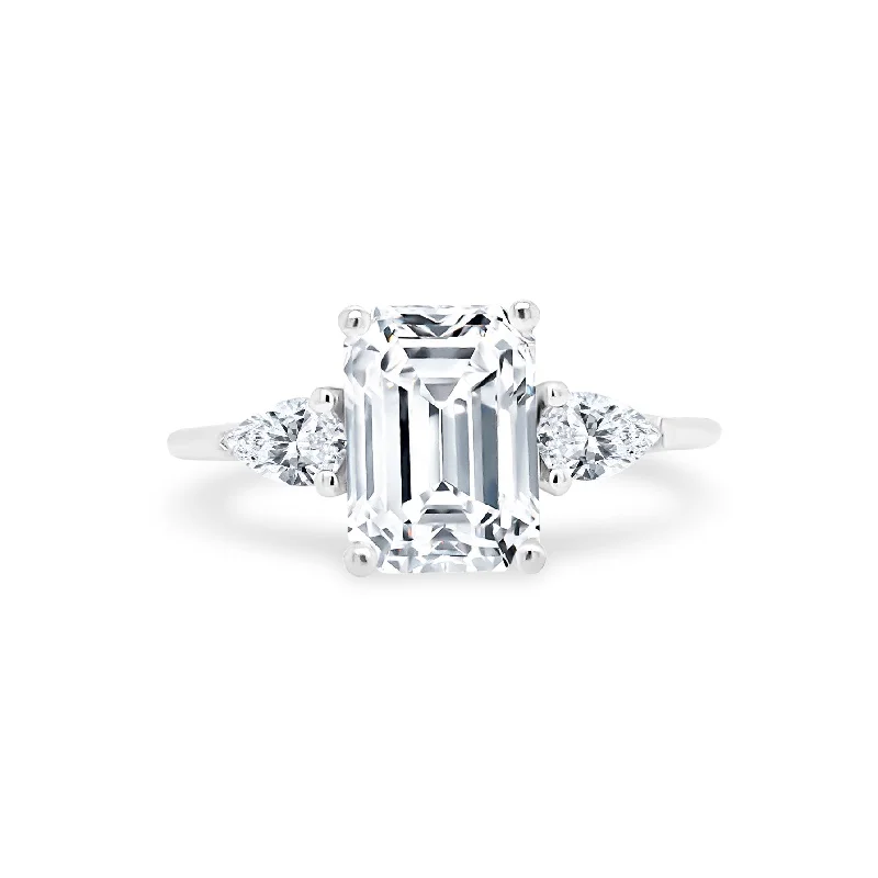 Women's rings daily-gem-Emerald Cut with Pear Cut Side Stones