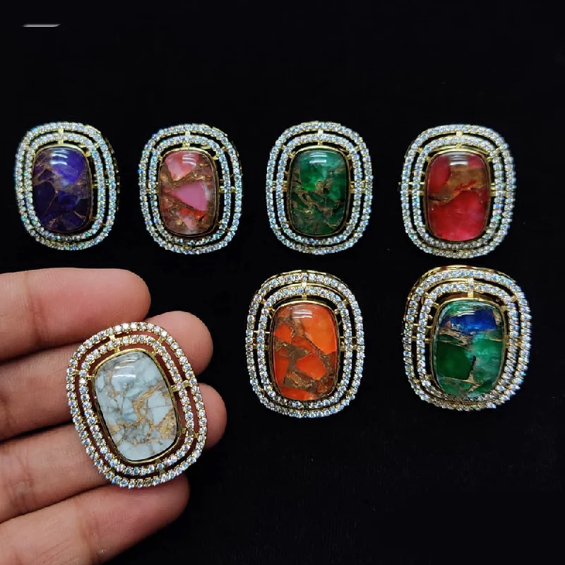 Women's rings artisan-band-JCM Gold Plated Druzy Crystal Stone And Austrian Stone Ring