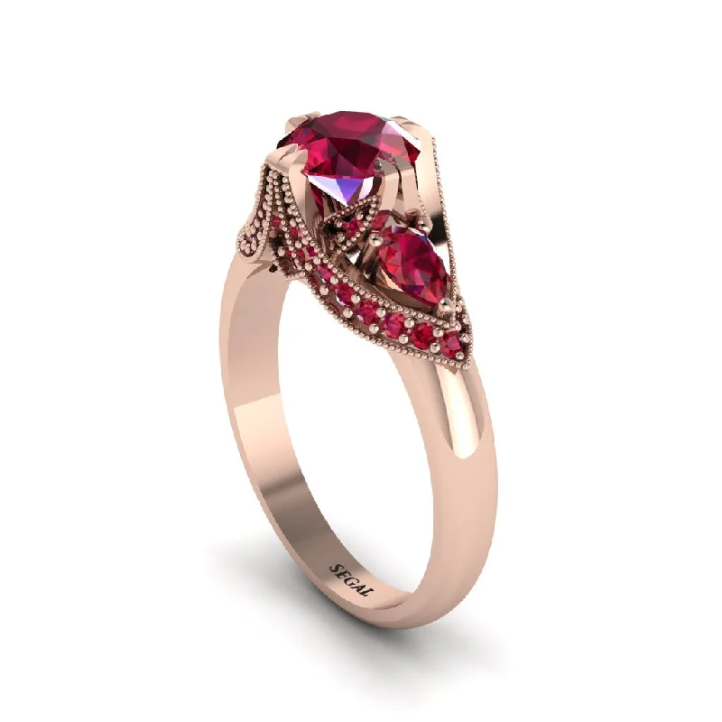 Women's engagement rings morganite-Ruby Vintage Round Cut Engagement Ring - Kali No. 56