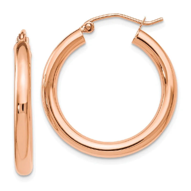 Women's earrings retro-glam-3mm Round Hoop Earrings in 14k Rose Gold, 26mm (1 Inch)