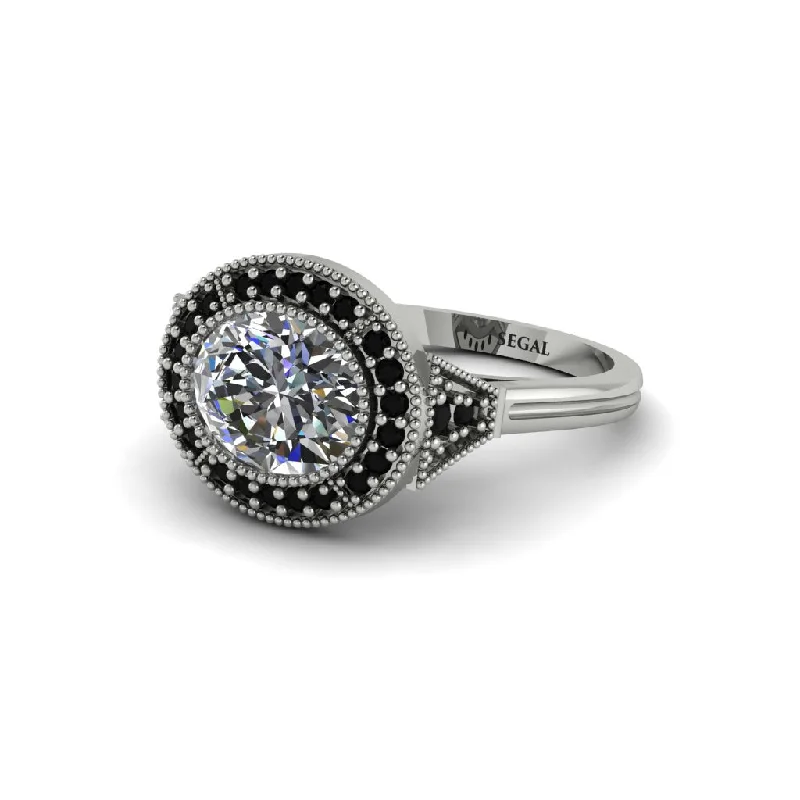 Women's engagement rings dazzling-stone-Oval Cut Diamond Milgrain Halo Engagement Ring - Alexandria No. 33