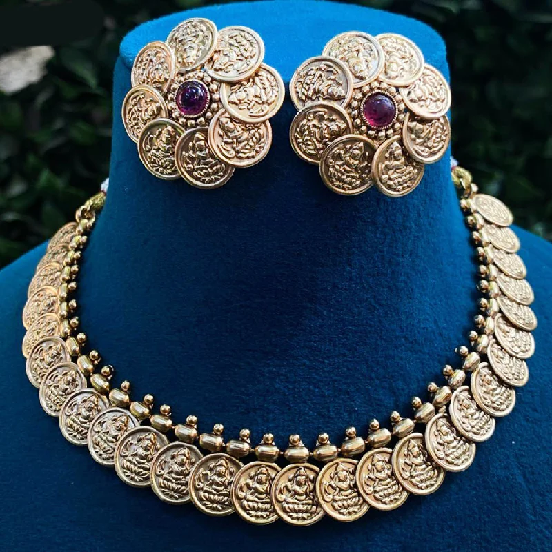 Women's necklaces fine-style-Royal Kundan Jewellery Gold Plated Temple Necklace Set