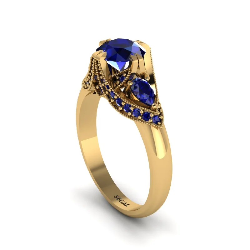 Women's engagement rings artistic-stone-Sapphire Vintage Round Cut Engagement Ring - Kali No. 73