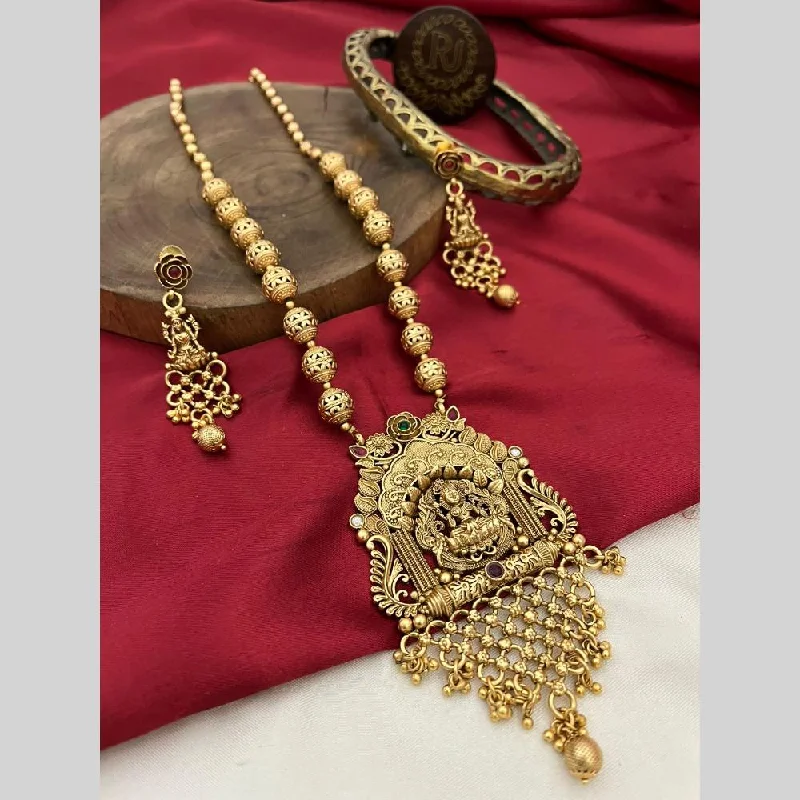 Women's necklaces radiant-gem-FS Collection Gold Plated Pota Stone And Pearls Temple Long Necklace Set