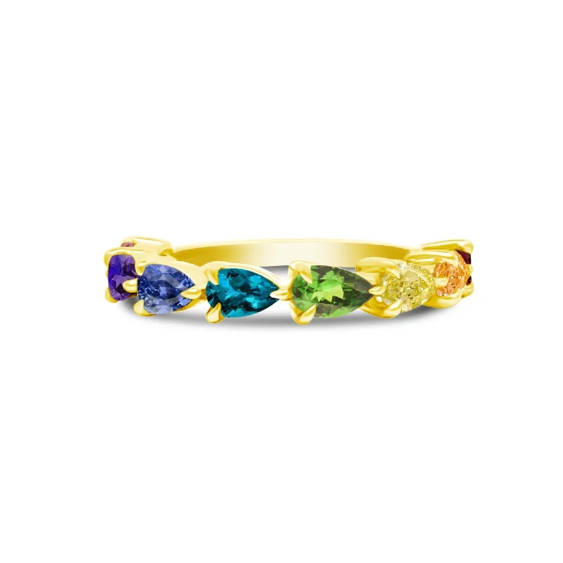 Women's rings aquamarine-Large Rainbow Chasing Pear Band