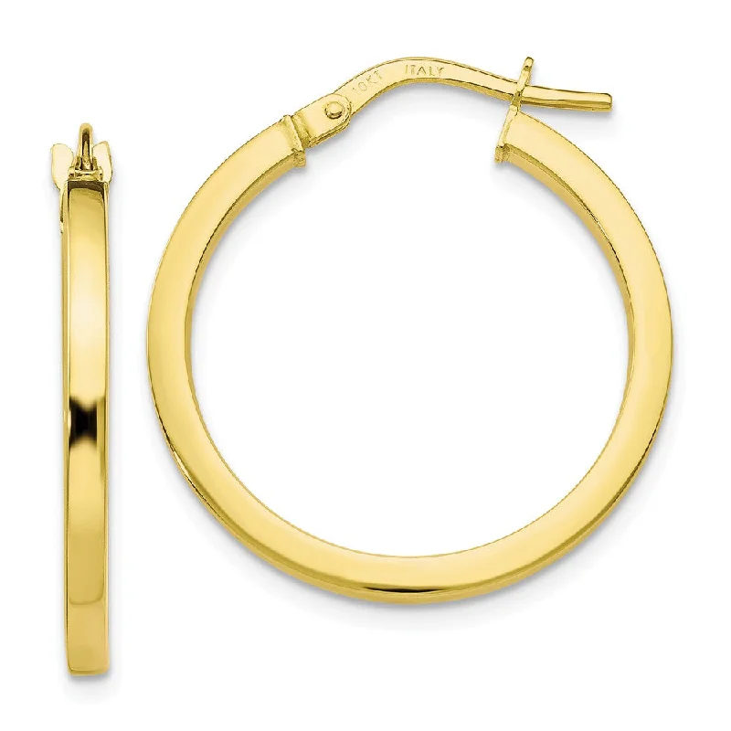 Women's earrings retro-elegance-2mm Square Tube Round Hoop Earrings in 10k Yellow Gold, 24mm