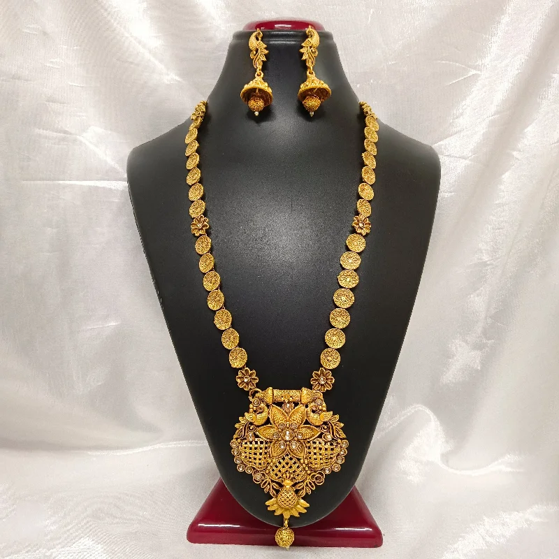 Women's necklaces yellow-gold-Darshana Jewels Kundan Stone Gold Plated Necklace Set