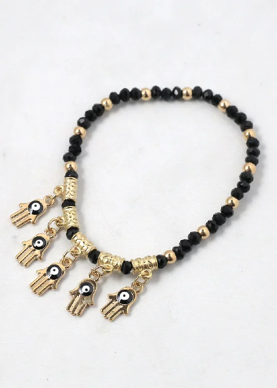 Women's bracelets creative-cuff-Beaded Hamsa Hand + Evil Eye Bracelet