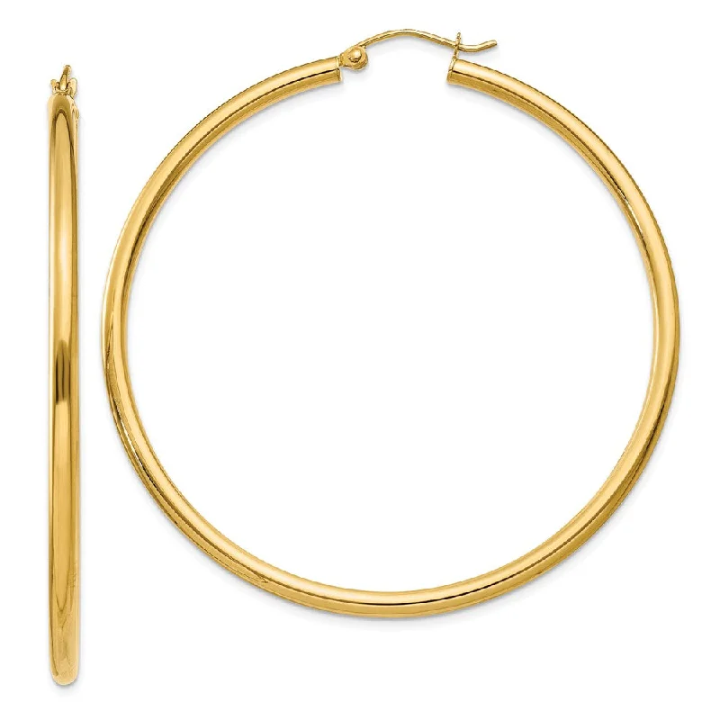 Women's earrings slim-profile-2.5mm x 55mm 14k Yellow Gold Classic Round Hoop Earrings