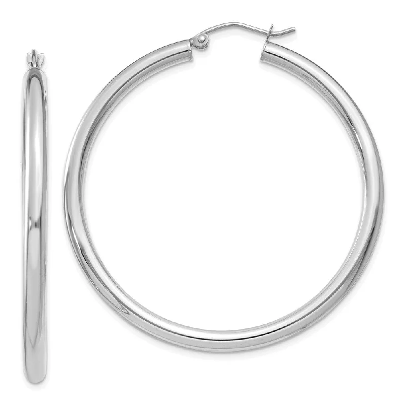 Women's earrings refined-rose-3mm, 14k White Gold Classic Round Hoop Earrings, 45mm (1 3/4 Inch)