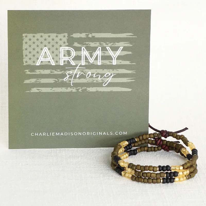 Women's bracelets artisan-finish-Army Strong Bracelet | Tiny Stacker Seed Bead Bracelet