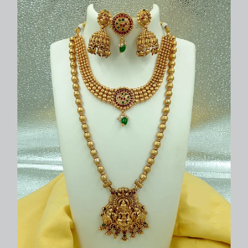 Women's necklaces baroque-FS Collection Gold Plated Pota Stone Temple Double Necklace Set