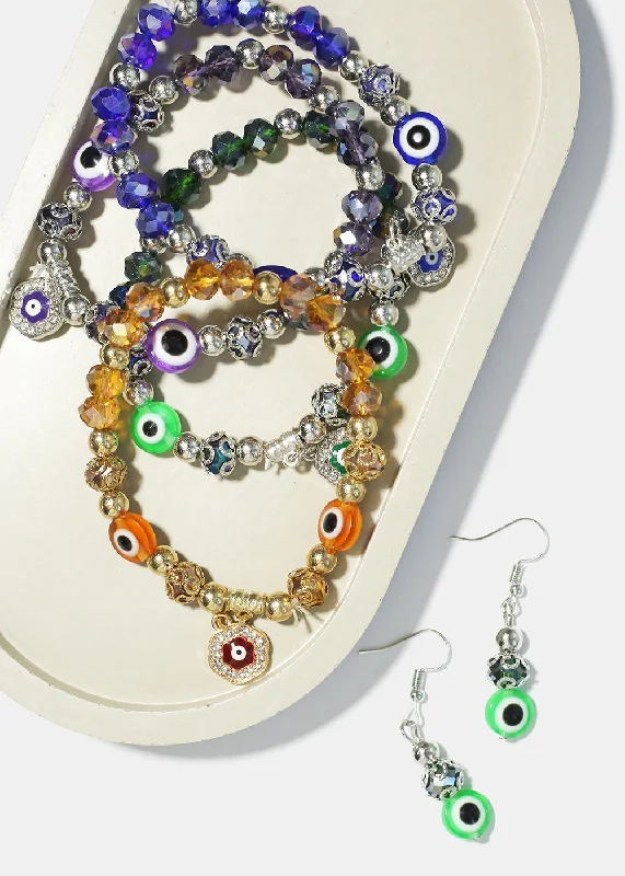 Women's bracelets creative-cuff-Evil Eye Bracelet & Earring Set