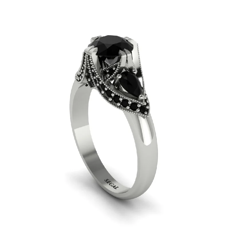 Women's engagement rings luxe-gold-Black Diamond Vintage Round Cut Engagement Ring - Kali No. 39