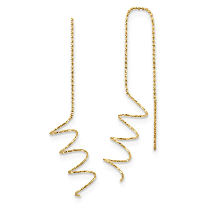 Women's earrings creative-drop-52mm (2 Inch) 14k Yellow Gold Polished & D/C Spiral Threader Earrings