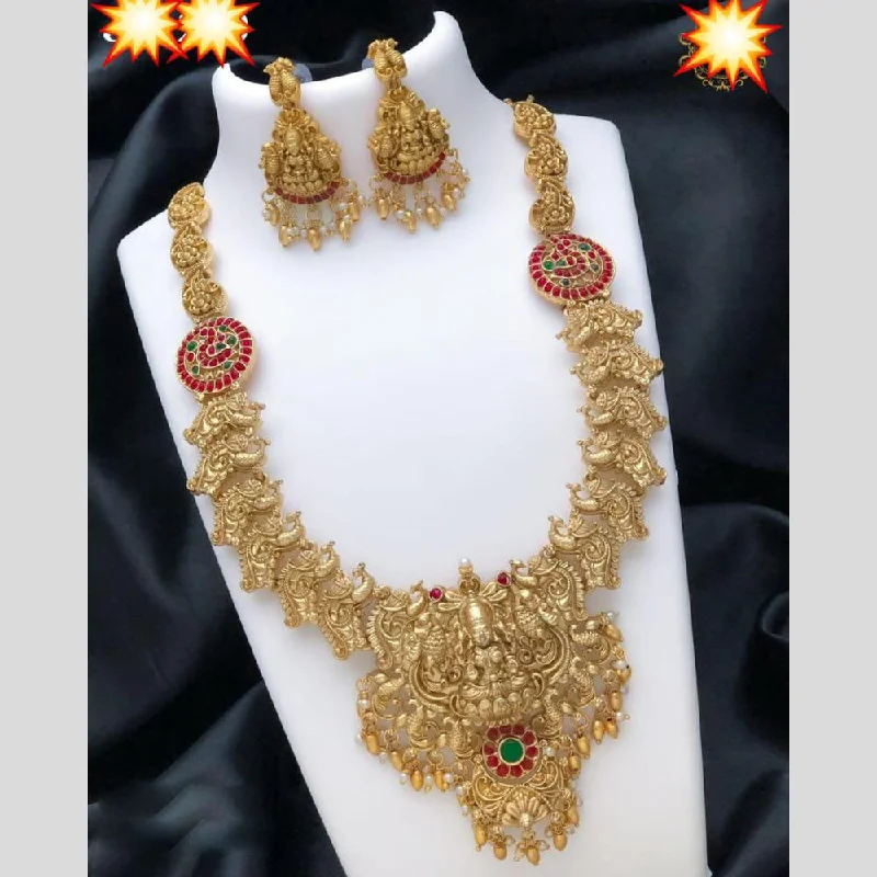 Women's necklaces striking-gemstone-Manisha Jewellery Gold Plated Pota Stone Temple Necklace Set