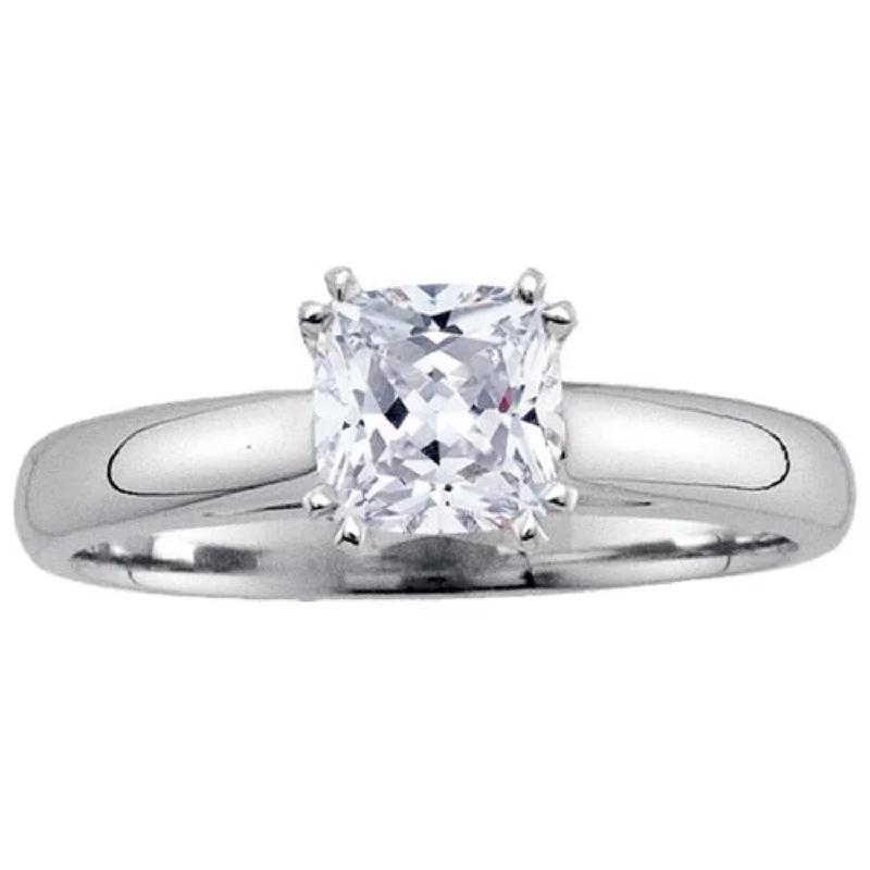 Women's engagement rings radiant-stone-Signature Certificate 1 CTW Cushion Diamond Solitaire Engagement Ring in 14KT White Gold