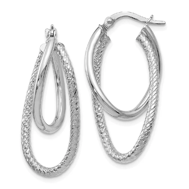 Women's earrings creative-drop-Polished and Textured 14k White Gold Bent Double Hoop Earrings, 32mm