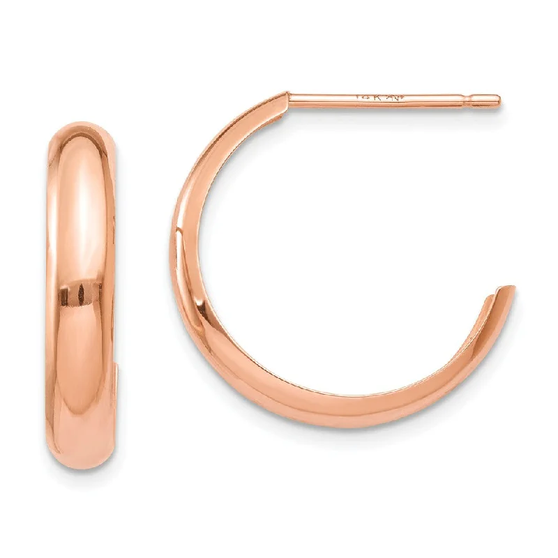 Women's earrings artisan-style-3.5mm x 17mm Polished 14k Rose Gold Domed J-Hoop Earrings