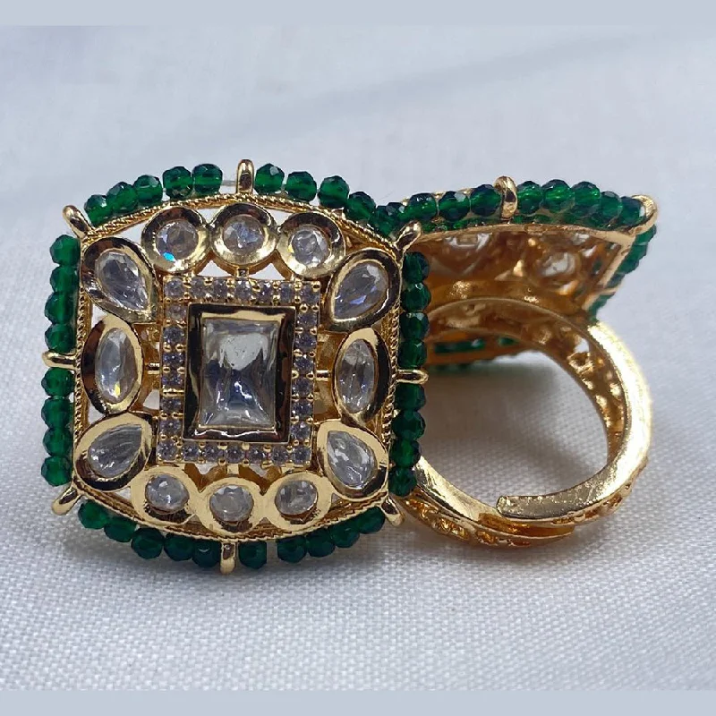 Women's rings retro-glam-Royal Kundan Jewellery Gold Plated Polki Kundan And Pearls Finger Ring