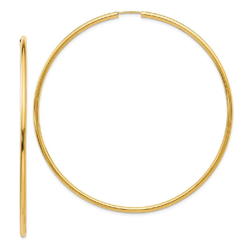 Women's earrings holiday-2mm x 75mm 14k Yellow Gold Polished Endless Tube Hoop Earrings