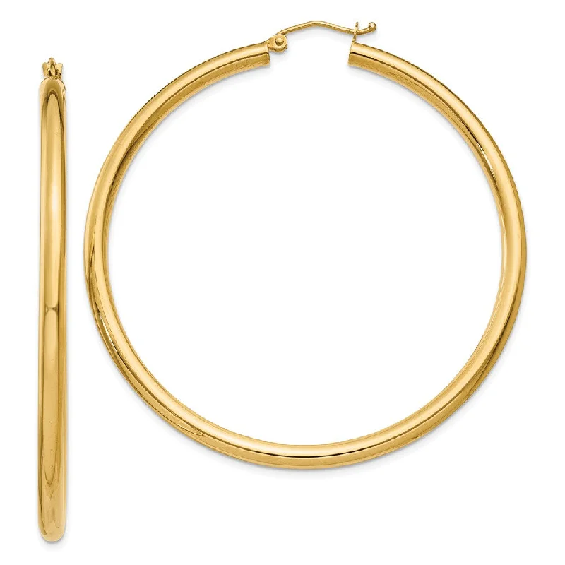 Women's earrings sturdy-metal-3mm, 14k Yellow Gold Classic Round Hoop Earrings, 55mm (2 1/8 Inch)