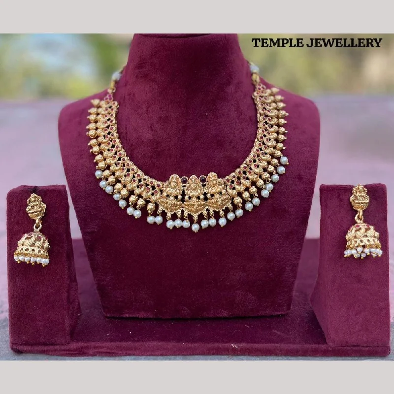 Women's necklaces etched-pendant-FS Collection Gold Plated Pota Stone Temple Necklace Set