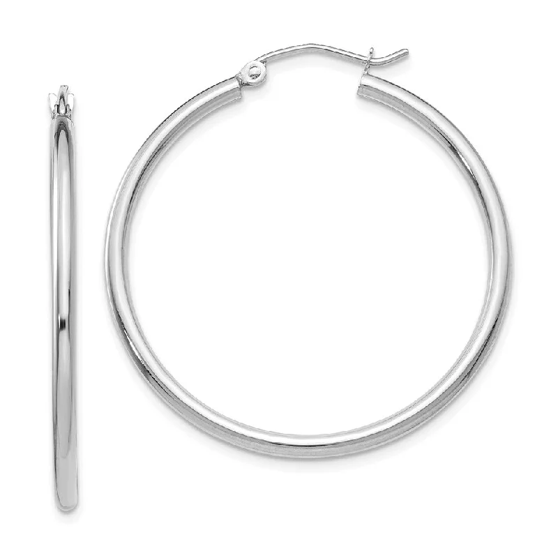 Women's earrings striking-gemstone-2mm x 35mm 14k White Gold Classic Round Hoop Earrings