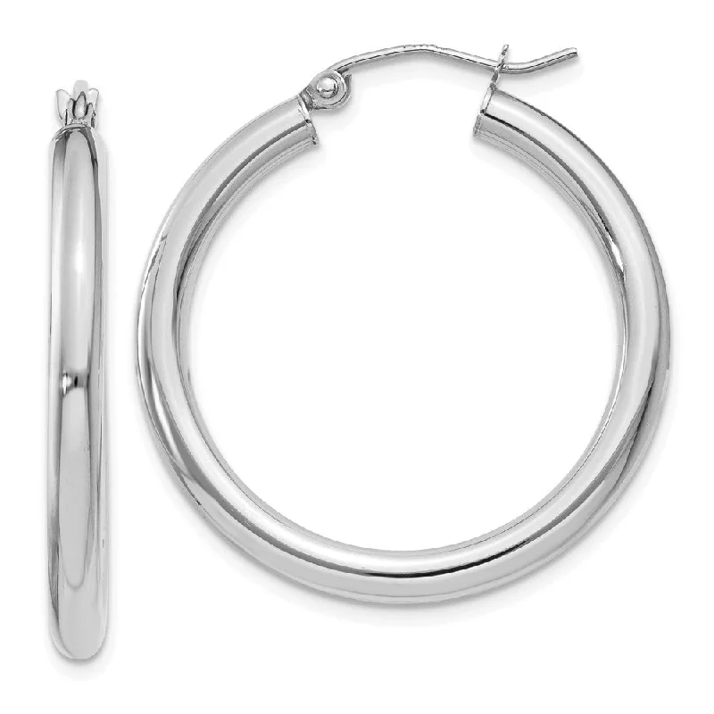 Women's earrings radiant-gem-3mm, 14k White Gold Classic Round Hoop Earrings, 30mm (1 1/8 Inch)