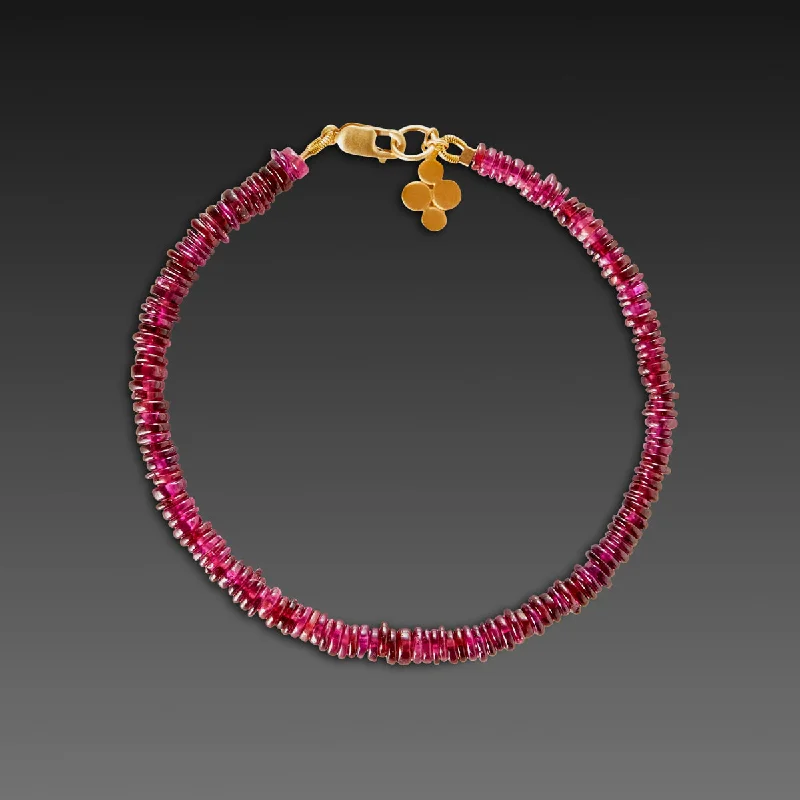 Women's bracelets artisan-style-Garnet Bracelet with 22k Multidisk Charm