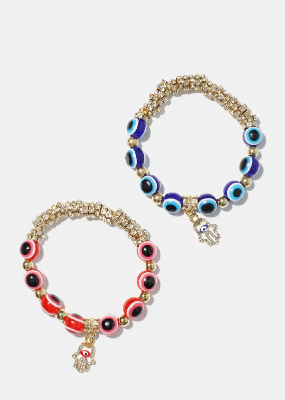 Women's bracelets love-gem-Evil Eye & Hamsa Hand Charm Bracelet