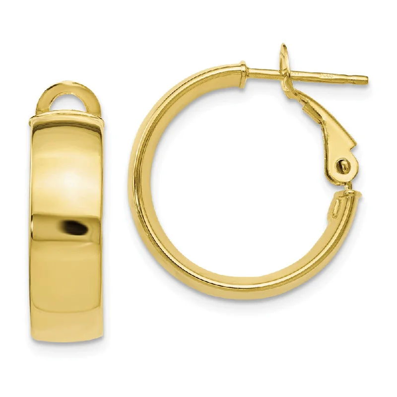 Women's earrings arched-6mm Polished Omega Back Round Hoop Earrings in 10k Yellow Gold, 18mm