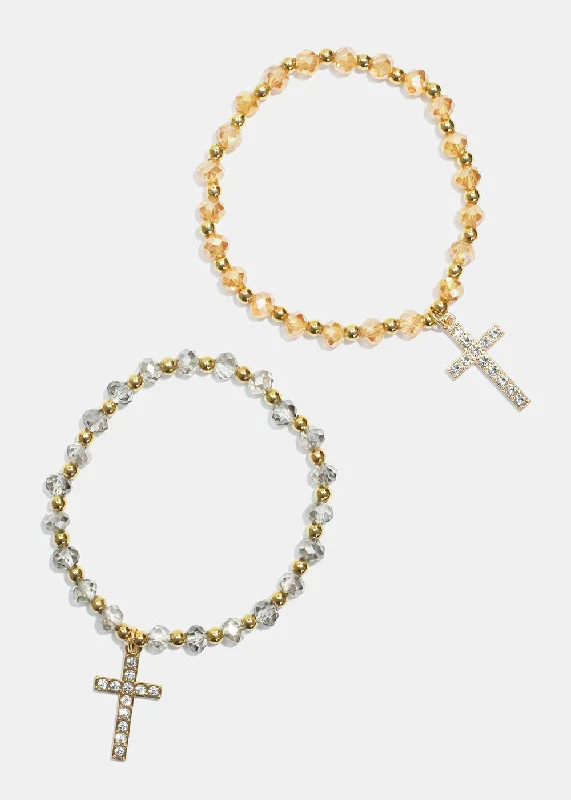 Women's bracelets refined-blush-Cross Charm Beaded Bracelet