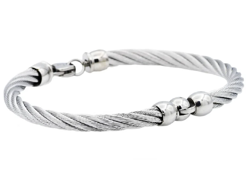 Women's bracelets fine-style-Mens Stainless Steel Wire Bangle Bracelet