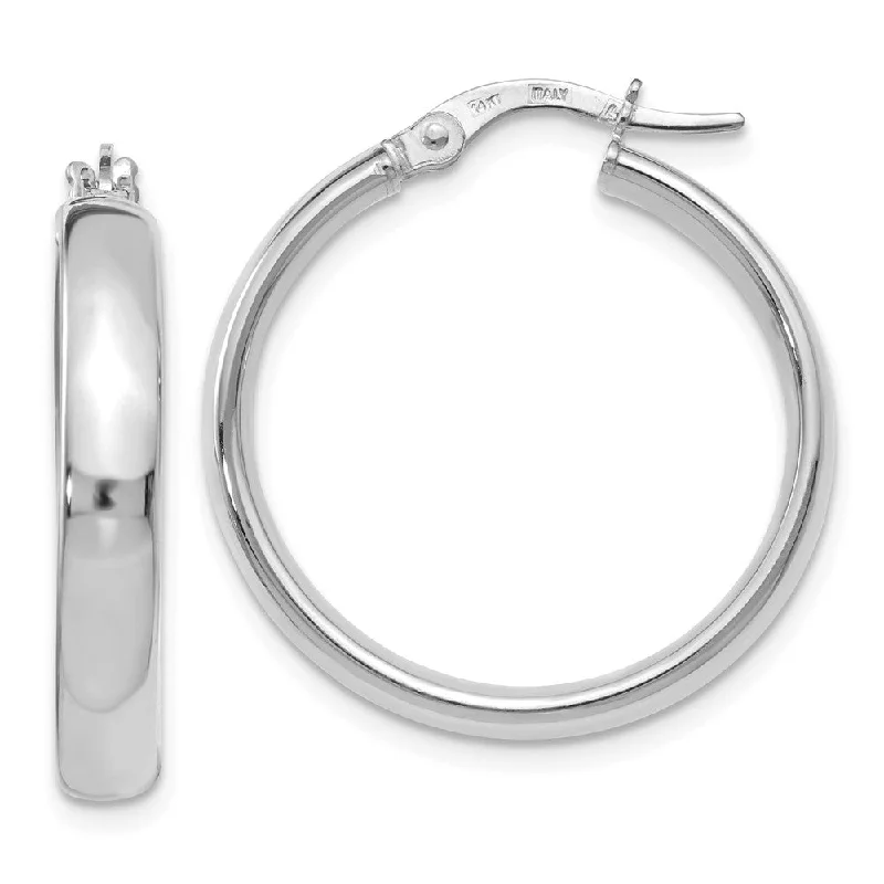 Women's earrings green-3.75mm x 25mm (1 Inch) 14k White Gold Domed Round Tube Hoop Earrings