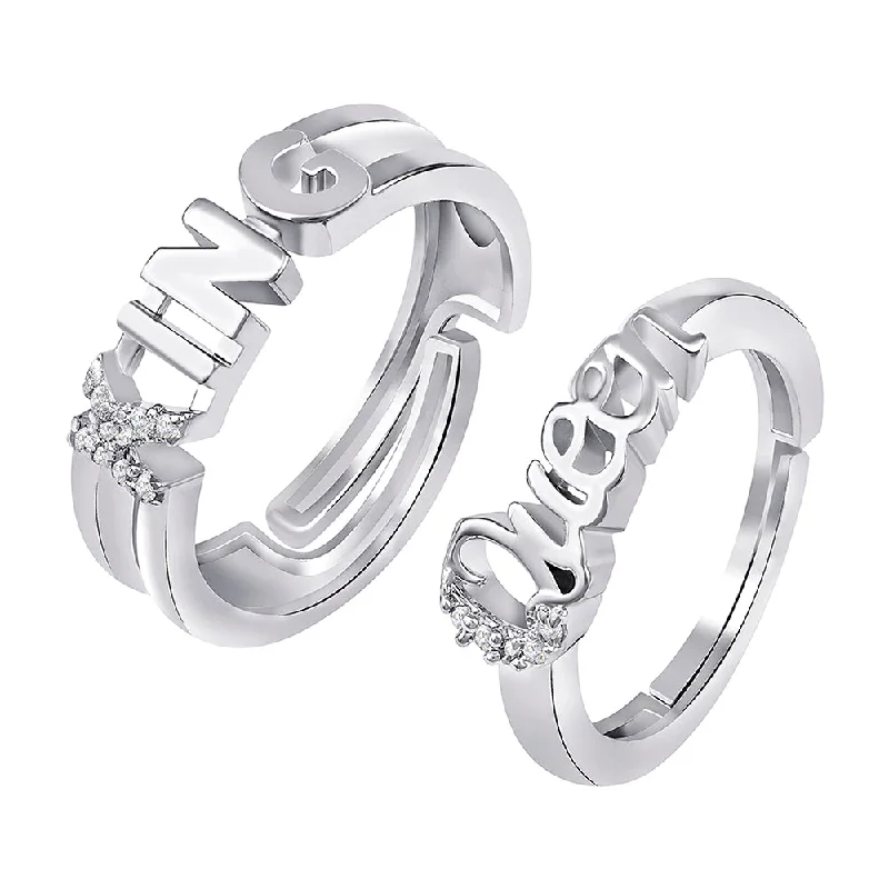 Women's rings yellow-gold-Darshana Jewels Valentine Special King and Queen Adjustable Couple Finger Rings for Love with Crystal