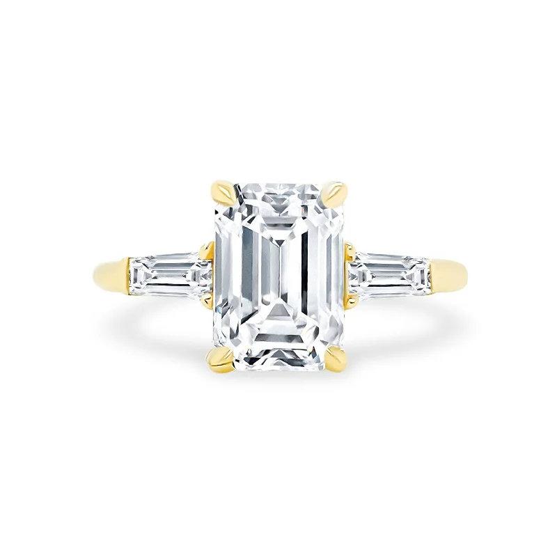 Women's rings love-inspired-Emerald Cut with Tapered Baguette Cut Side Stones